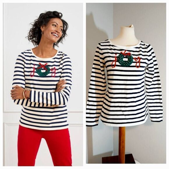 Talbots  Christmas Striped Crewneck Top Size Small - Picture 1 of 9